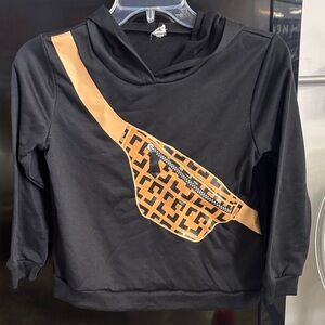 SHEIN kids Black Hoodie with Tan Fanny pack graphic Size 8Y